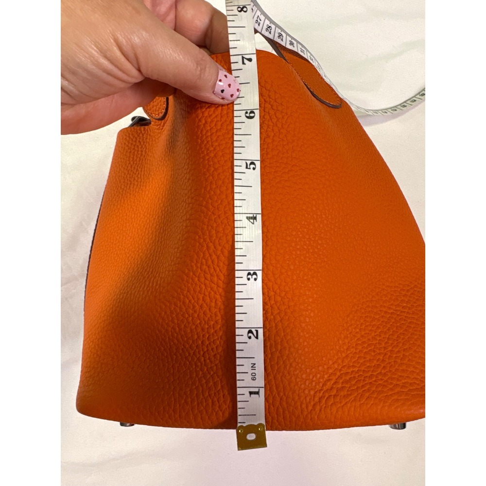 Tiffany & Fred Paris Bucket Bag Small Orange Leather Quiet Luxury Bold Old Money - Picture 6 of 14